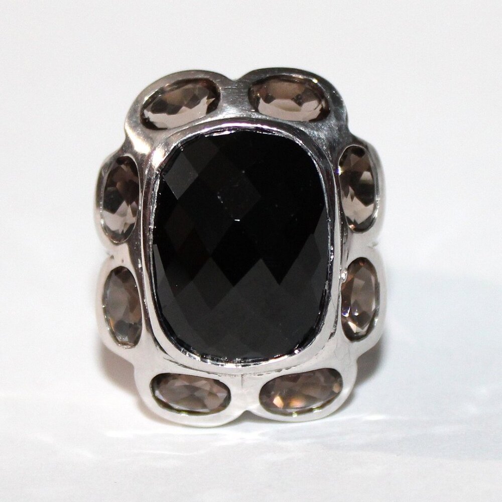 Sterling Silver Smokey Quartz and Spinel Statement Ring 16 Grams SZ 7.5
